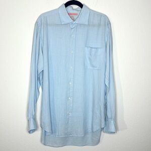 J. Mclaughlin Mens Light Blue 100% Linen Button Up Shirt Size L Coastal Office